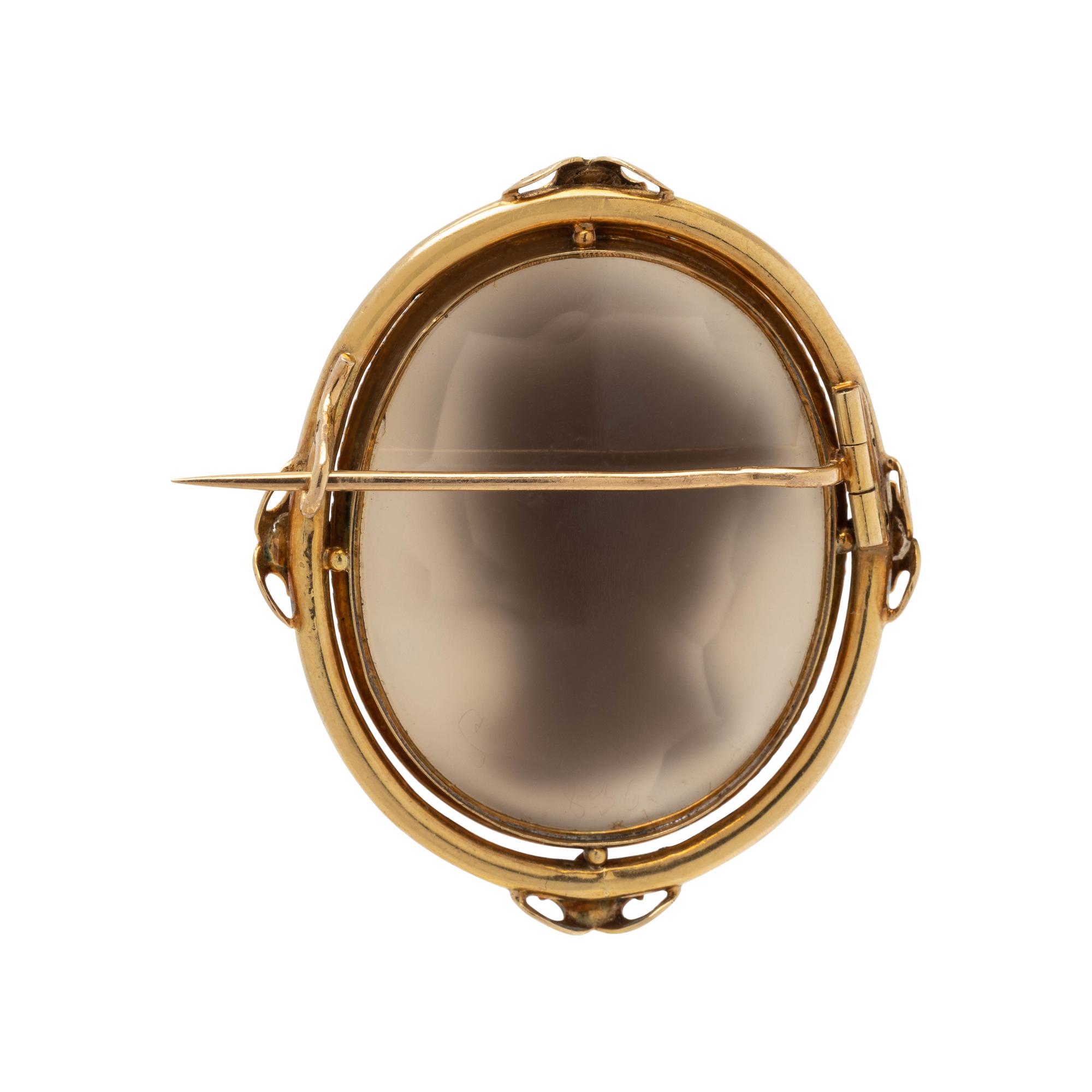 FRENCH, ANTIQUE, AGATE CAMEO, PEARL AND ENAMEL BROOCH