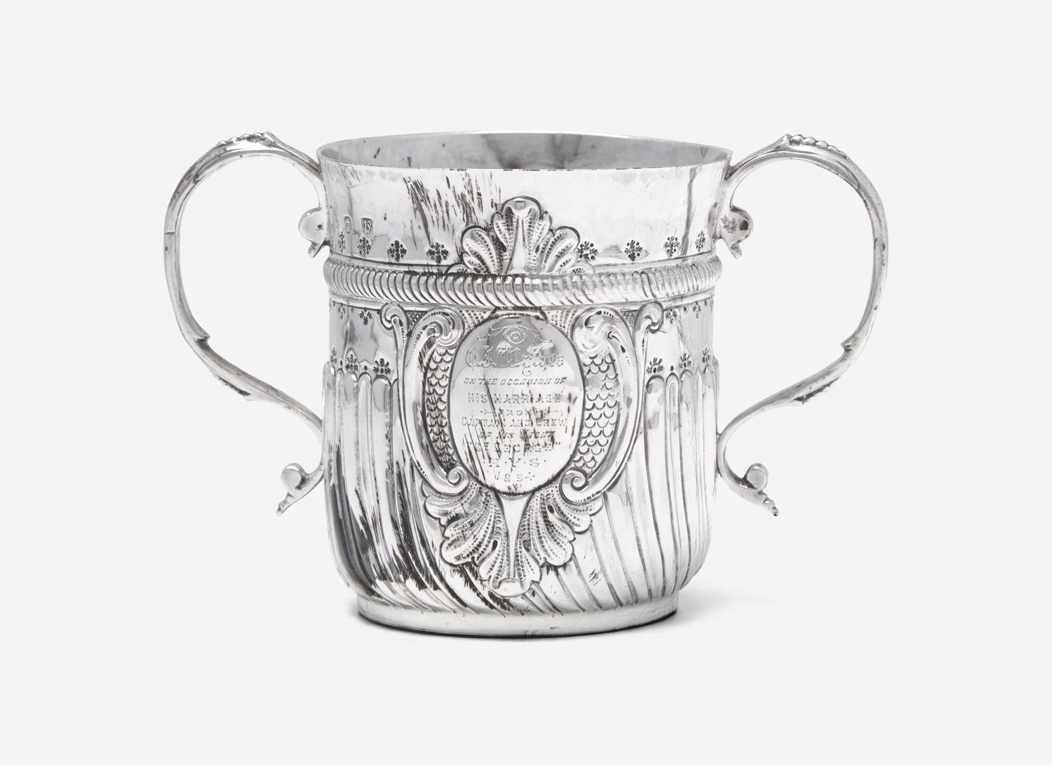 A Queen Anne Britannia Silver Caudle Cup