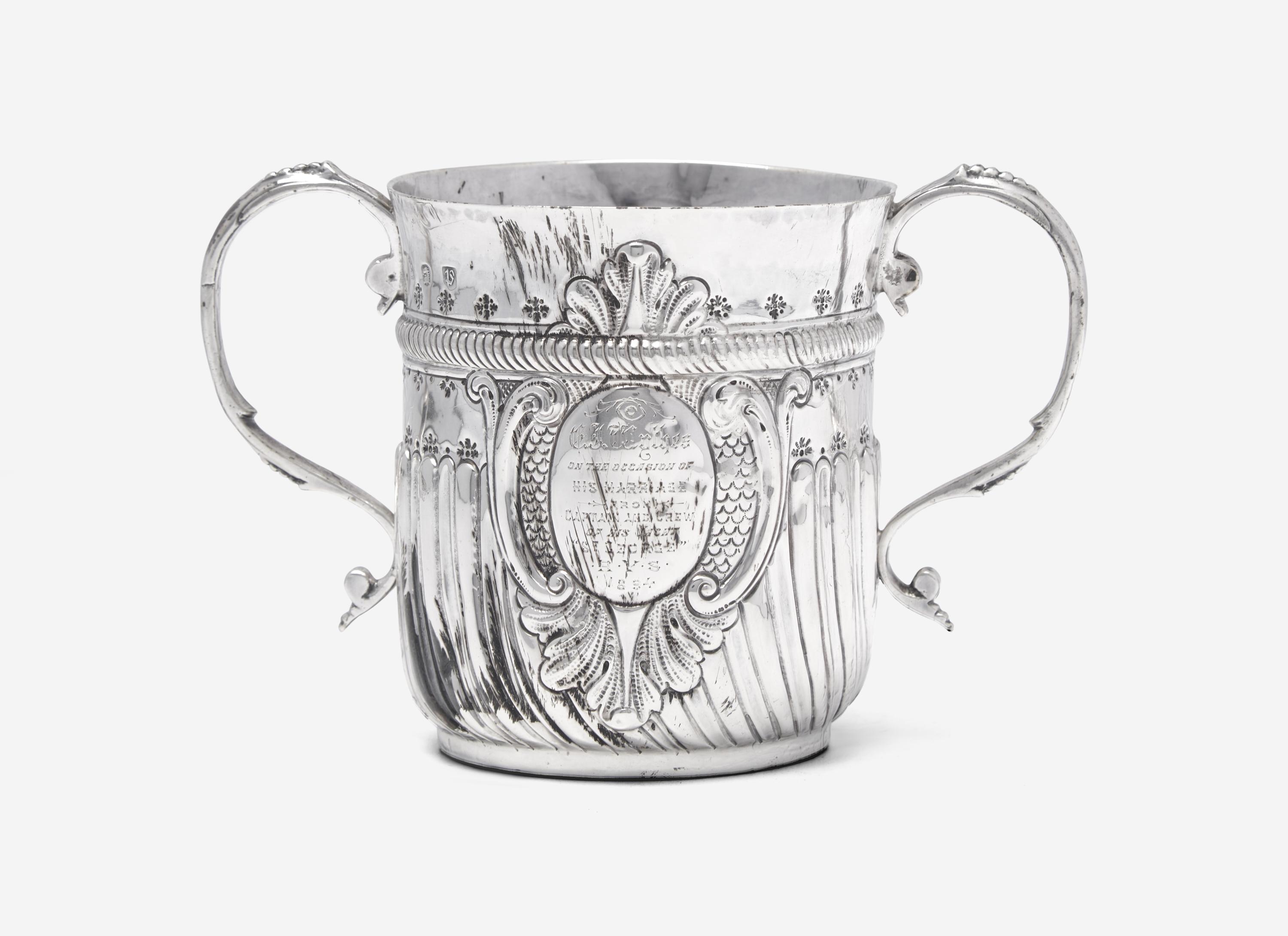 A Queen Anne Britannia Silver Caudle Cup