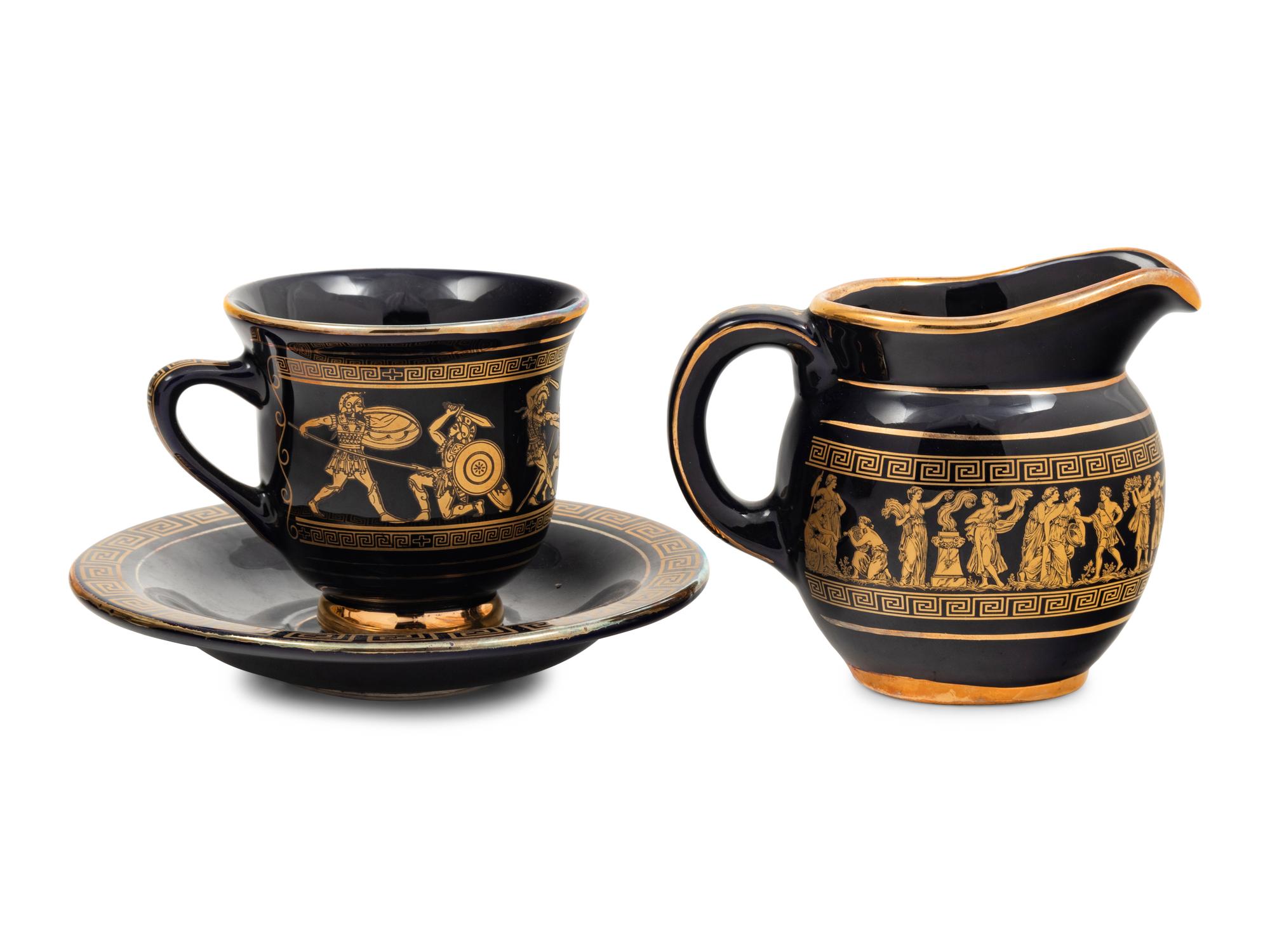 A Greek Gilt Decorated Porcelain Dessert Service