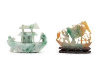 Two Chinese Jadeite Carvings of Boats