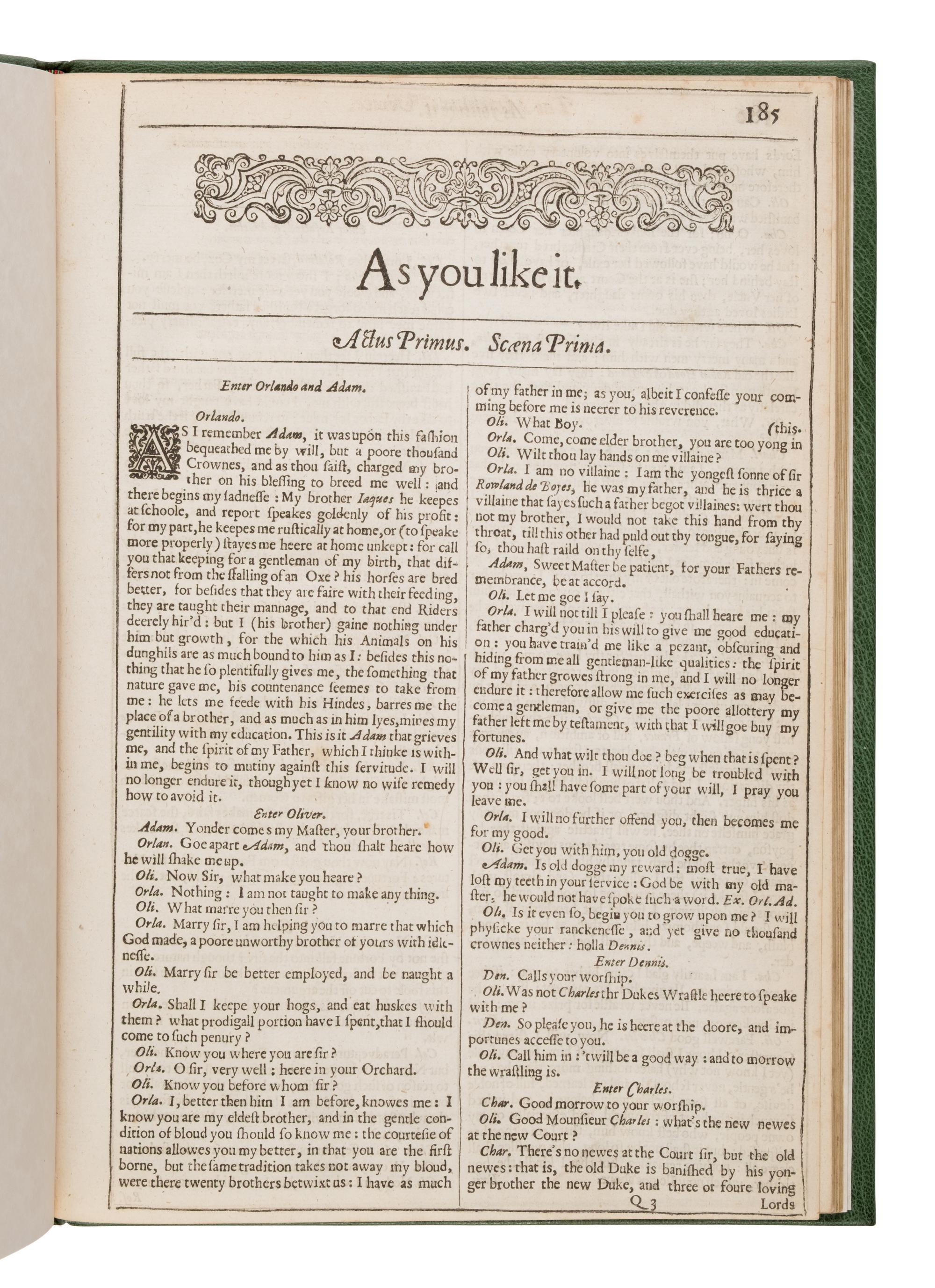 Shakespeare, William (1564-1616). As You Like It . -- The Taming of the Shrew . -- All's Well That Ends Well . [Three complete plays extracted from: The Second Folio]. [London: Printed by Thomas Cotes, 1632].