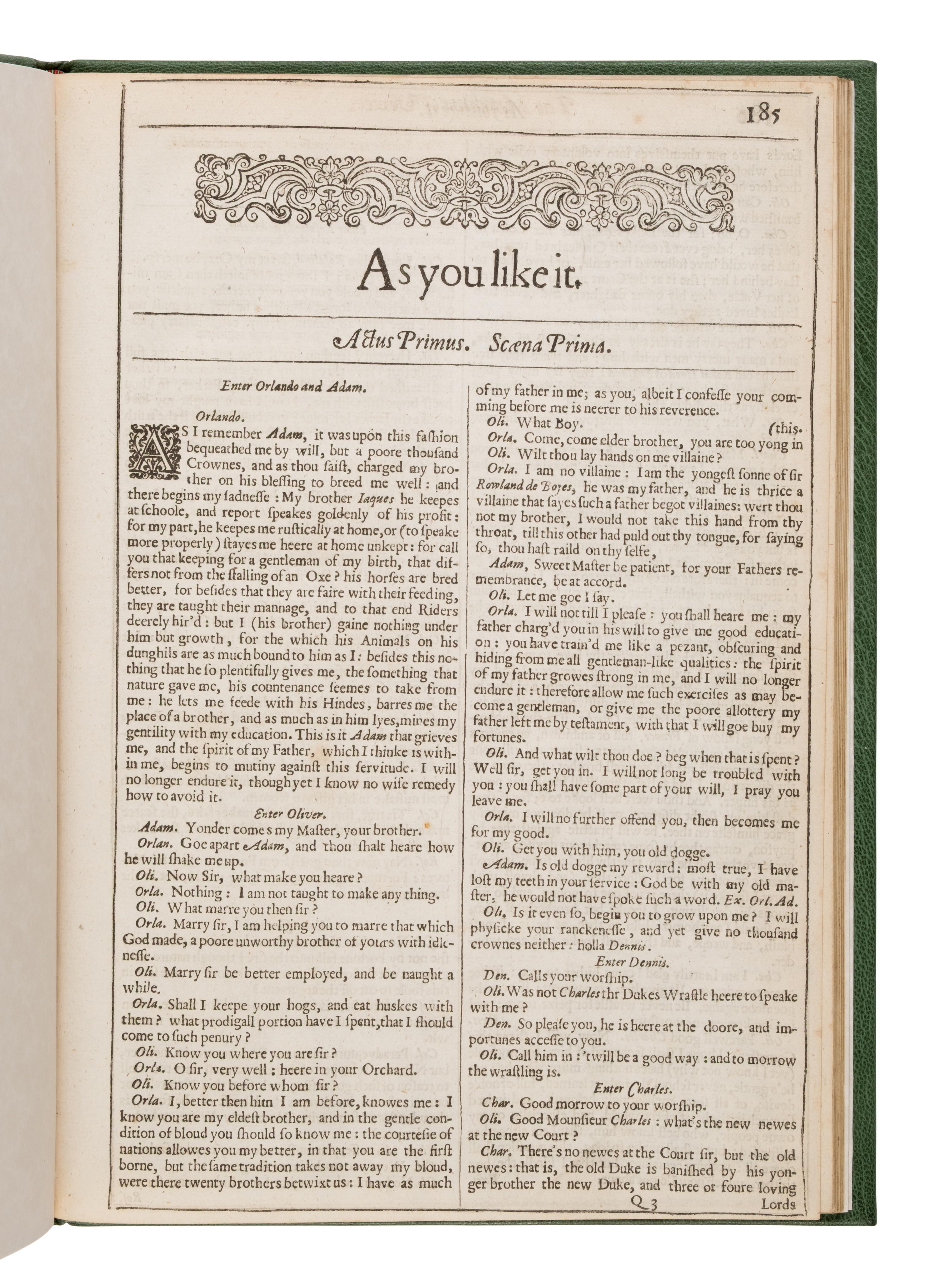Shakespeare, William (1564-1616). As You Like It . -- The Taming of the Shrew . -- All's Well That Ends Well . [Three complete plays extracted from: The Second Folio]. [London: Printed by Thomas Cotes, 1632].