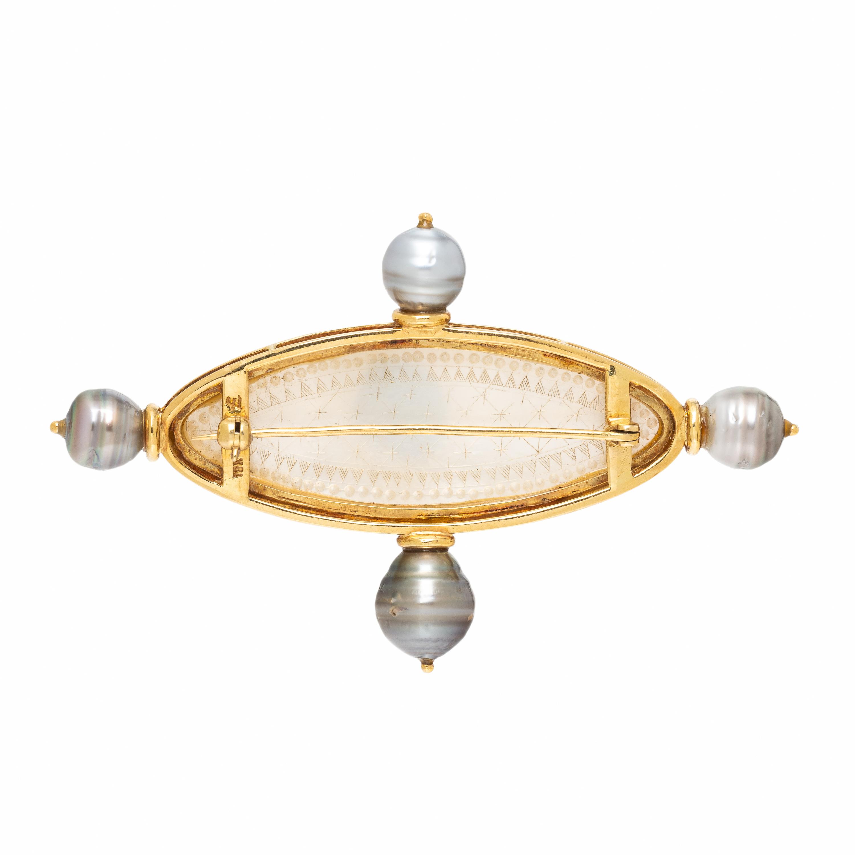 Elizabeth Locke, Mother-of-Pearl, Cultured Pearl, and Yellow Gold Brooch