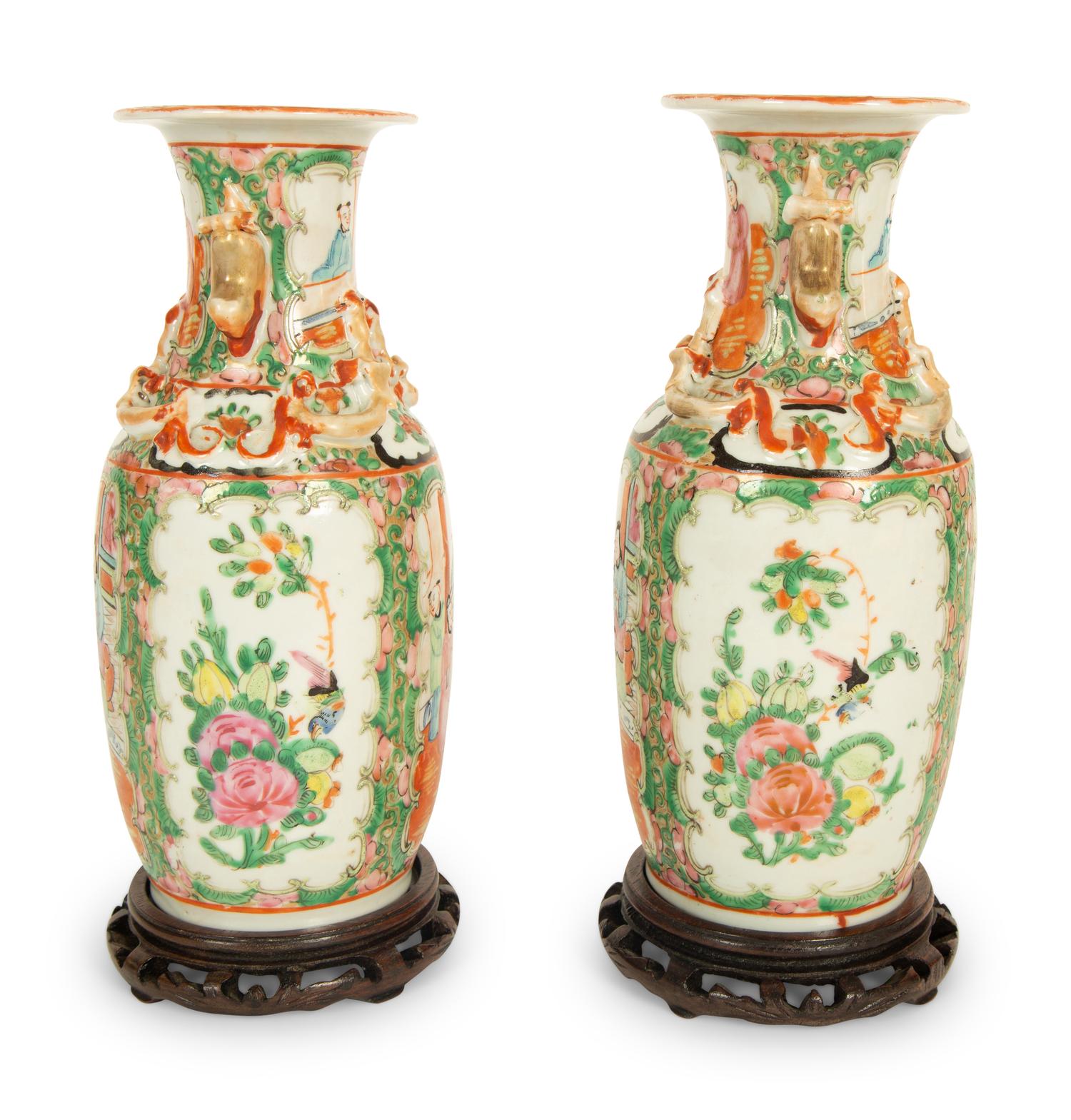 A Pair of Chinese Rose Medallion Porcelain Vases