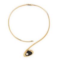 YELLOW GOLD, ONYX, AND DIAMOND TORQUE NECKLACE