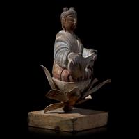 A Japanese Horyu-Ji Style Carved and Painted Wood Figure of a Celestial Musician, 19th Century or Earlier