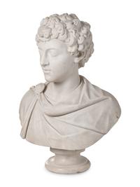 A Continental Carved Marble Bust of Young Marcus Aurelius