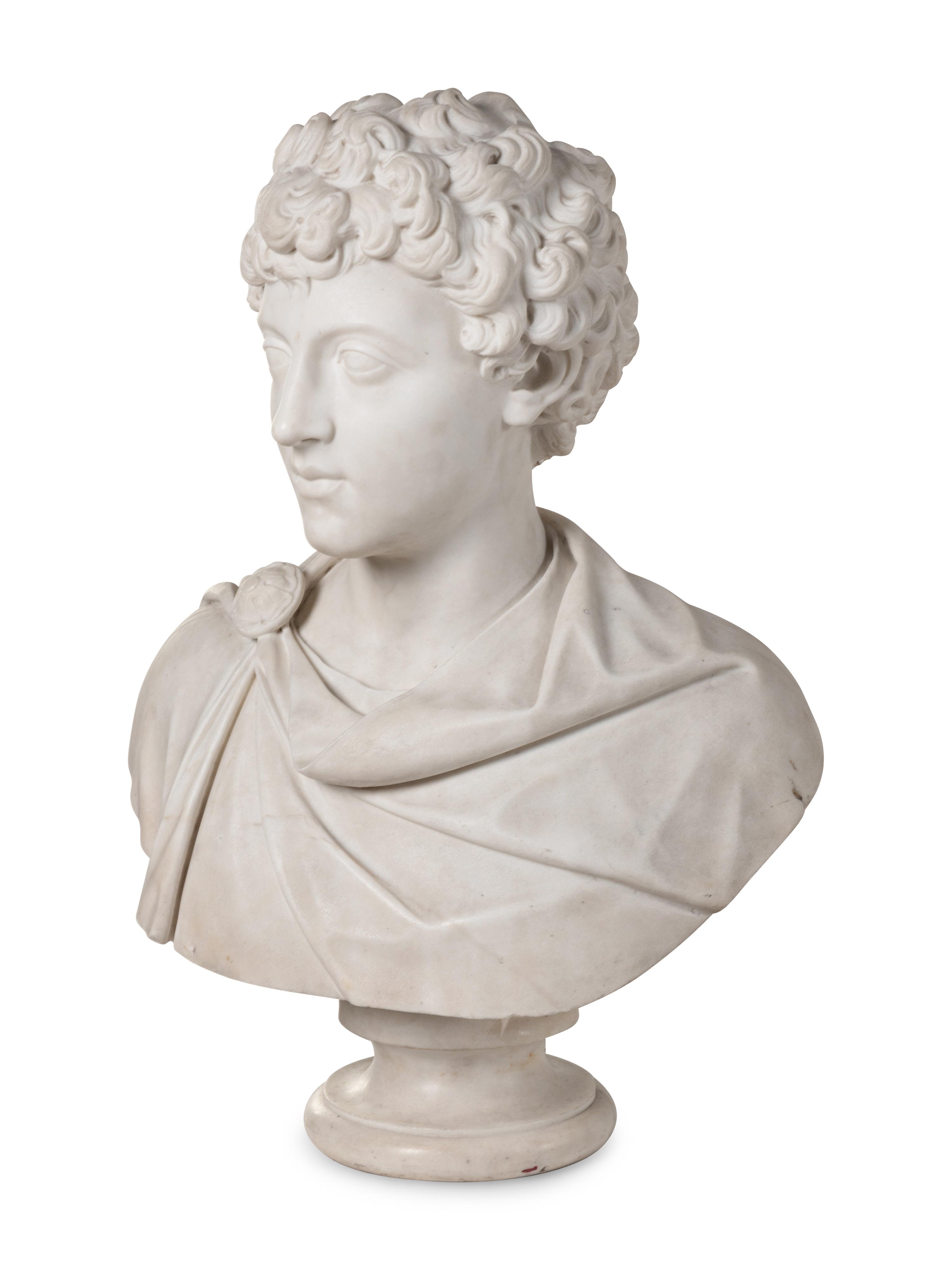 A Continental Carved Marble Bust of Young Marcus Aurelius