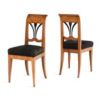A Pair of Biedermeier Part Ebonized Burl Walnut Side Chairs