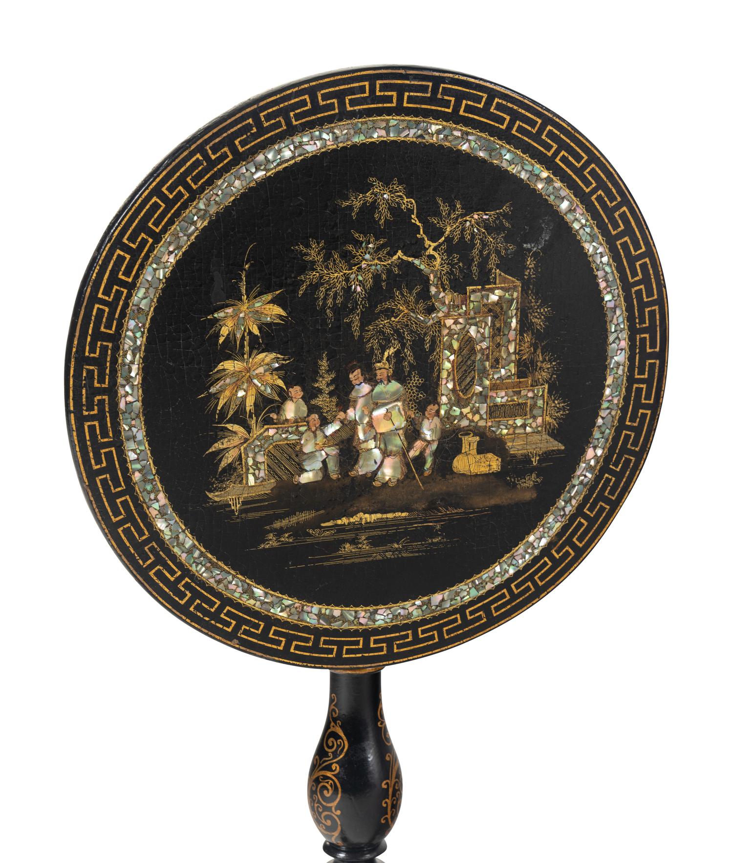 Three Victorian Mother of Pearl Papier-Mâché Tilt Top Tables