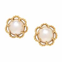 TIFFANY AND CO., MABÉ PEARL AND YELLOW GOLD EARRINGS