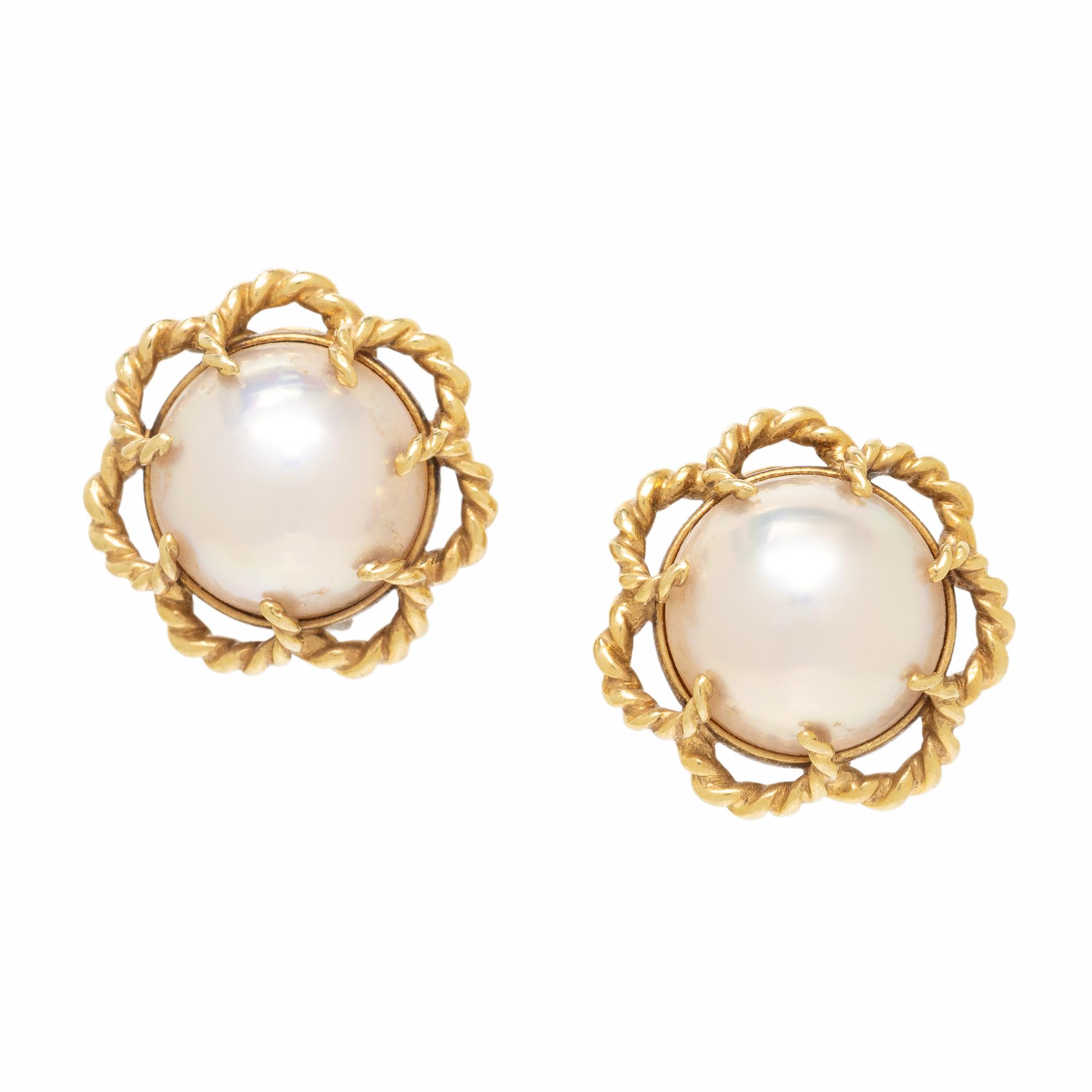 TIFFANY AND CO., MABÉ PEARL AND YELLOW GOLD EARRINGS