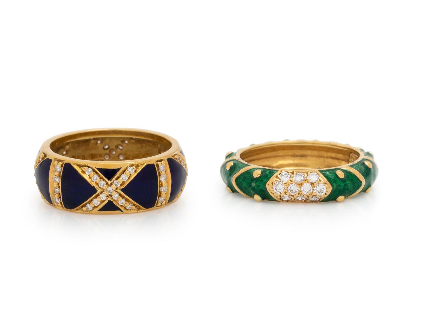 COLLECTION OF DIAMOND AND ENAMEL RINGS