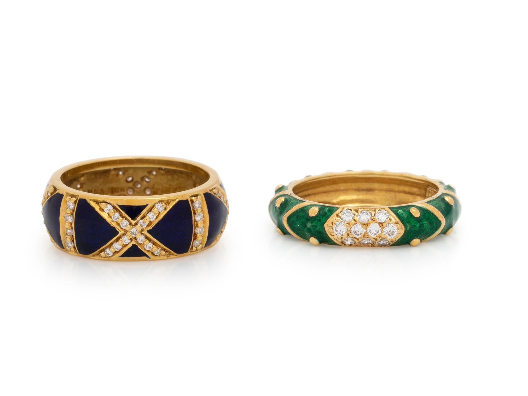 COLLECTION OF DIAMOND AND ENAMEL RINGS