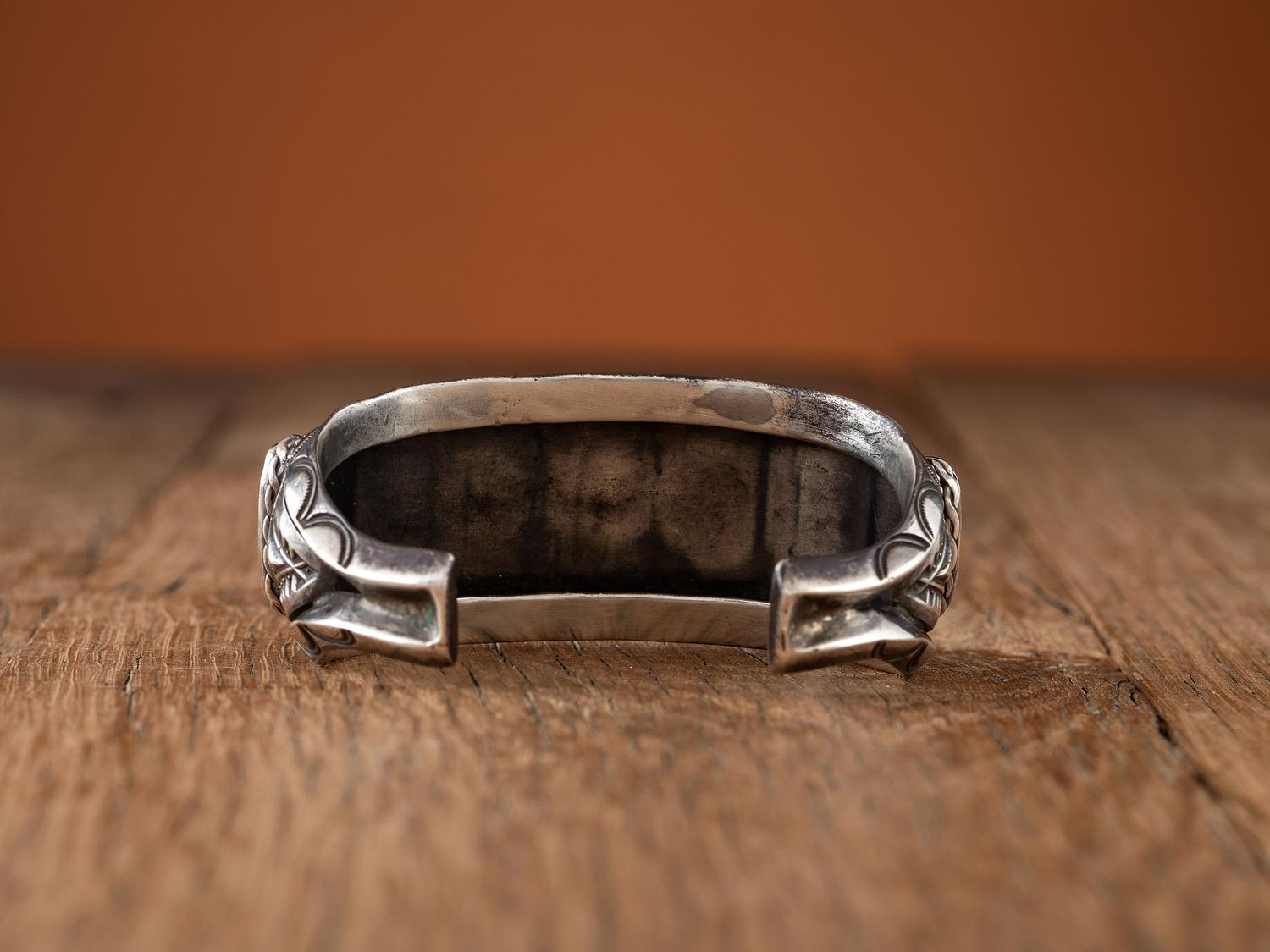 Navajo Stamped Silver and #8 Turquoise Cuff Bracelet