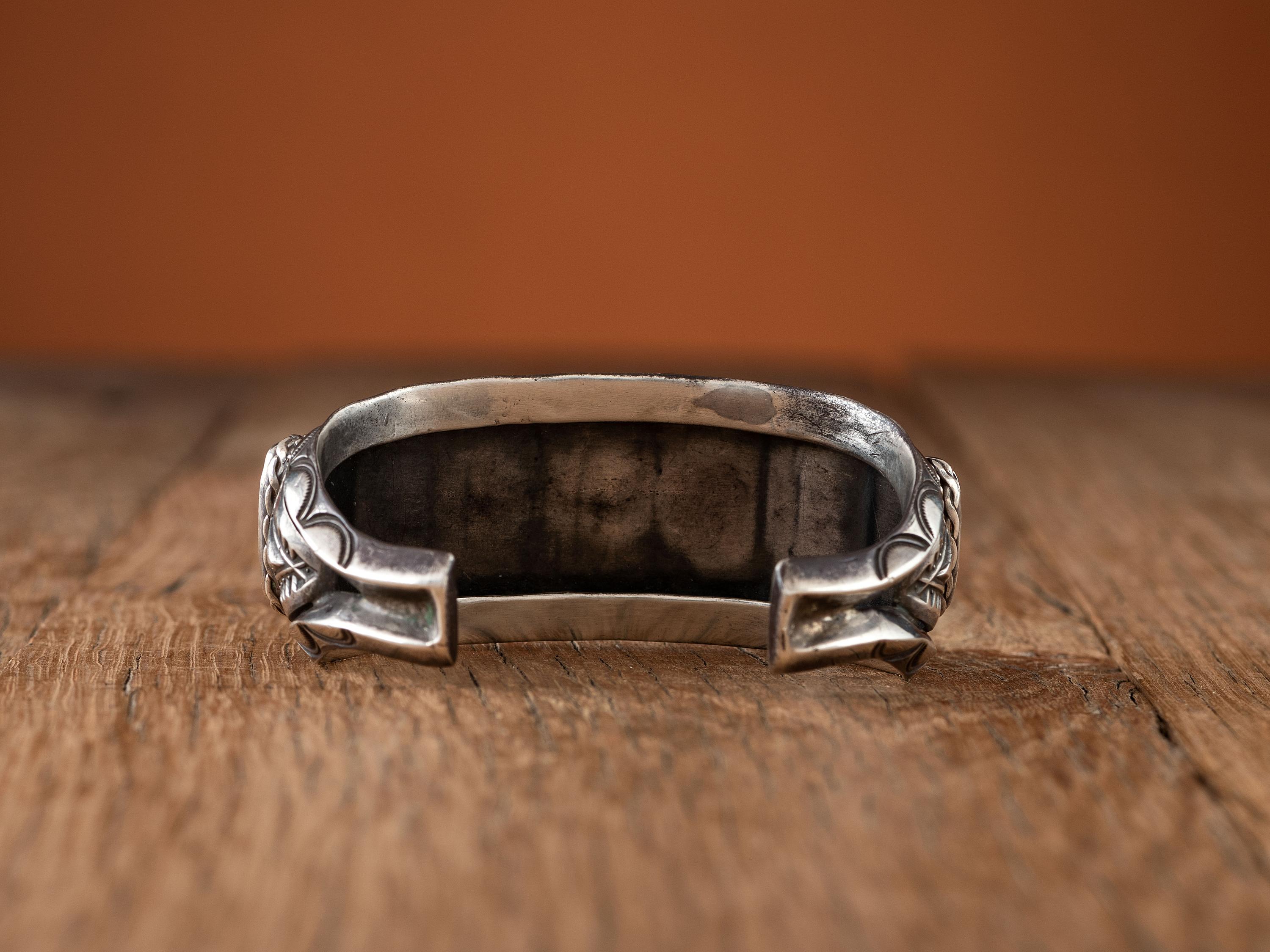 Navajo Stamped Silver and #8 Turquoise Cuff Bracelet