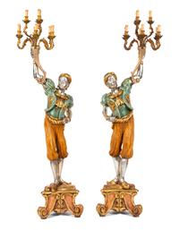 A Pair of Venetian Style Silvered Blackamoors Height 84 x width 22 x depth 20 inches. — 20TH CENTURY