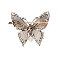 BANDED AGATE, DIAMOND, AND CULTURED PEARL BUTTERFLY BROOCH