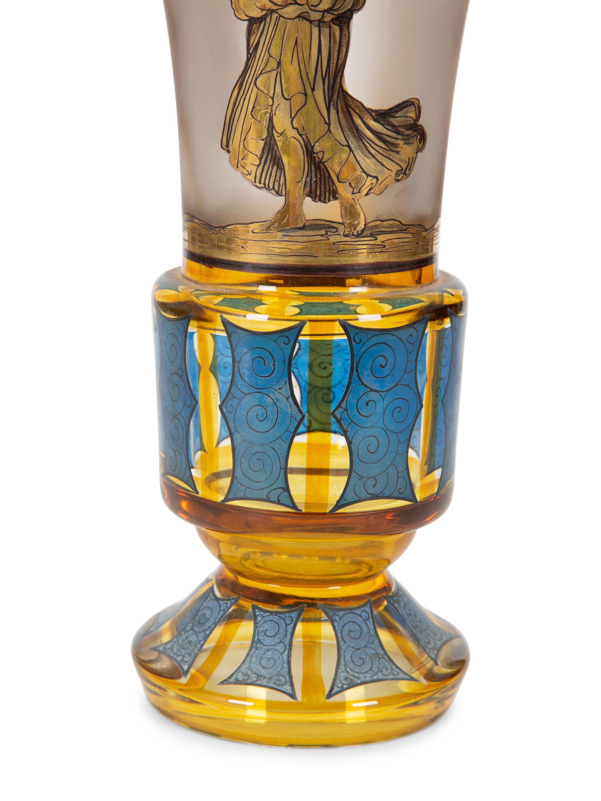 A Continental Polychromed and Gilt Decorated Glass Vase