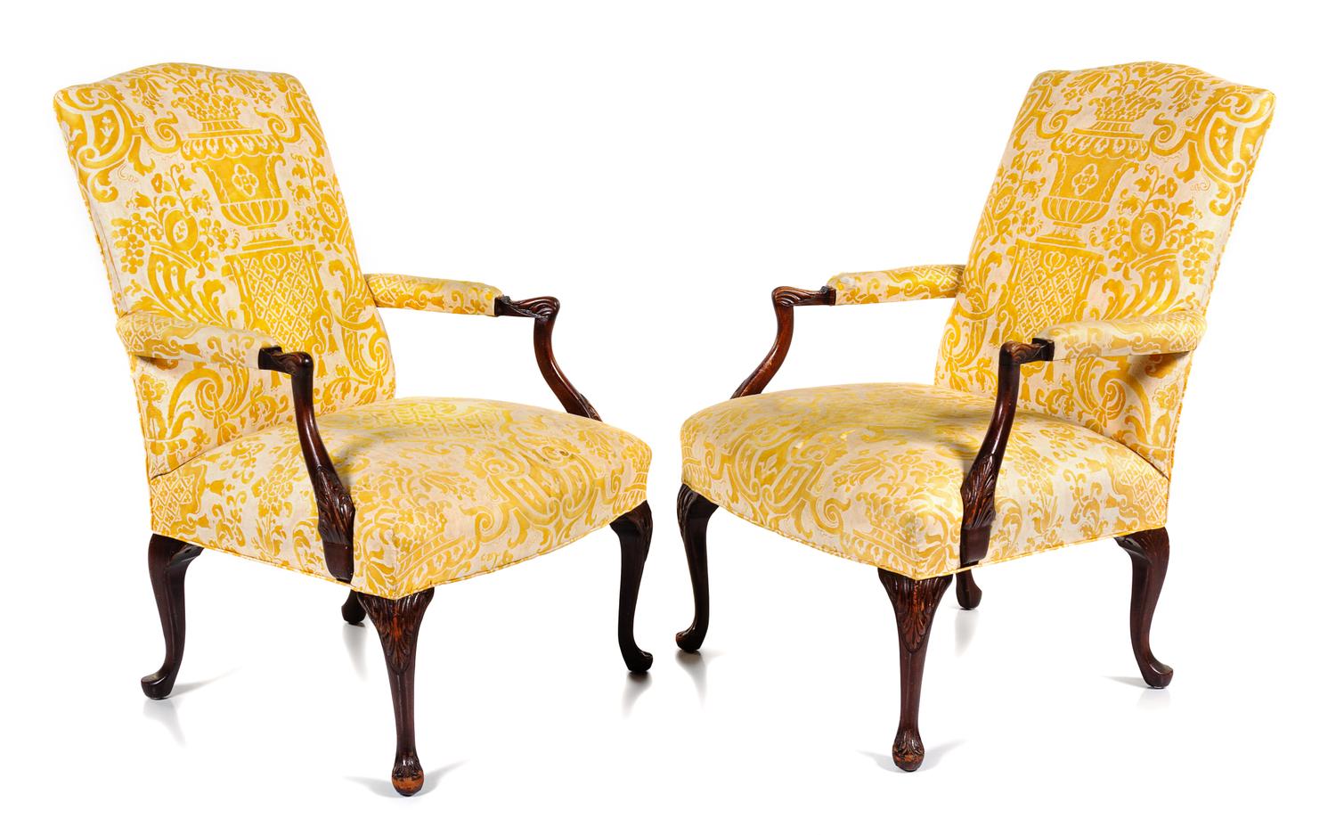 A Pair of George III Style Mahogany Library Chairs Height 40 inches.