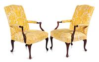A Pair of George III Style Mahogany Library Chairs Height 40 inches.
