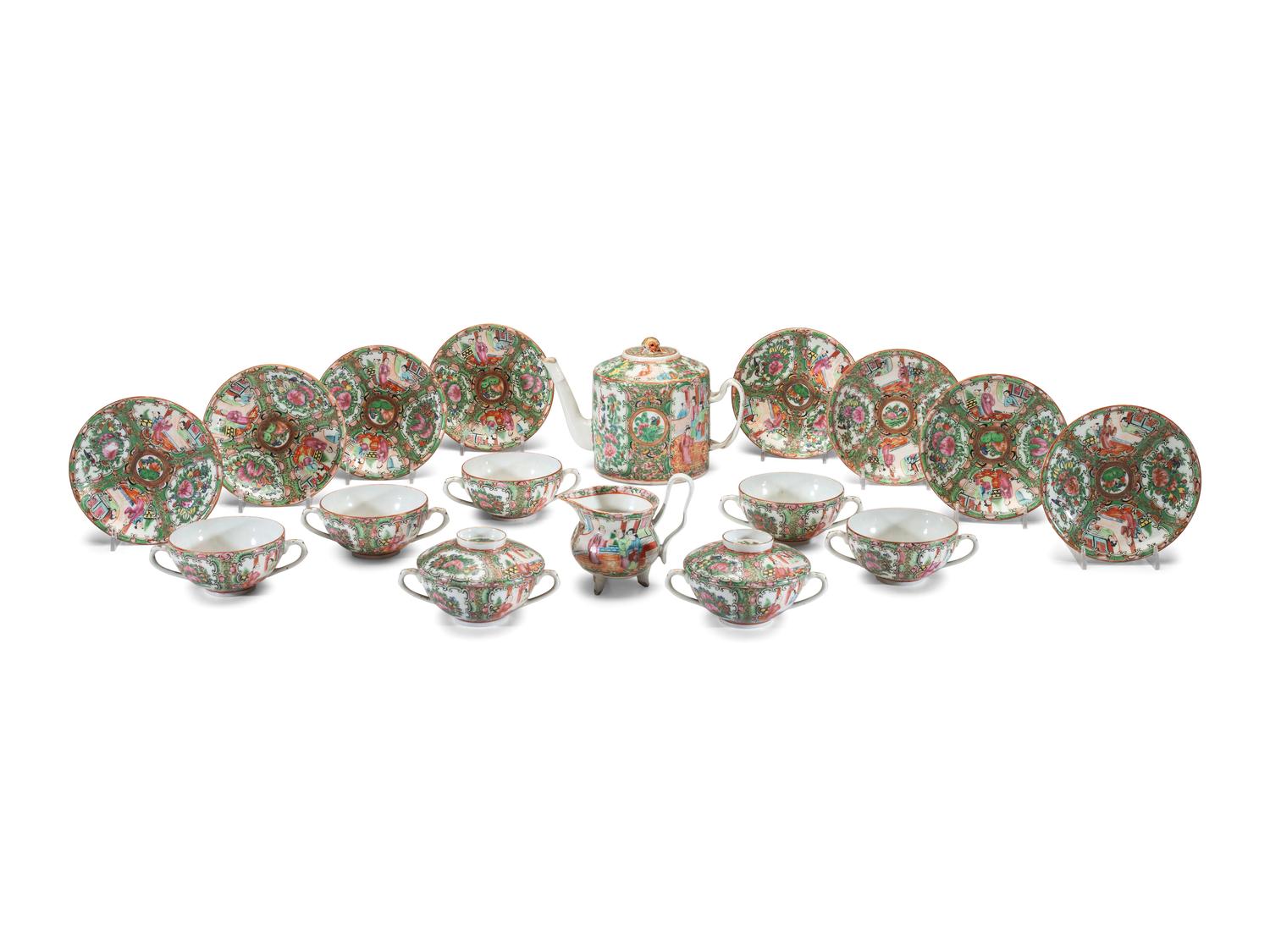 An Assembled Rose Medallion Porcelain Tea Set