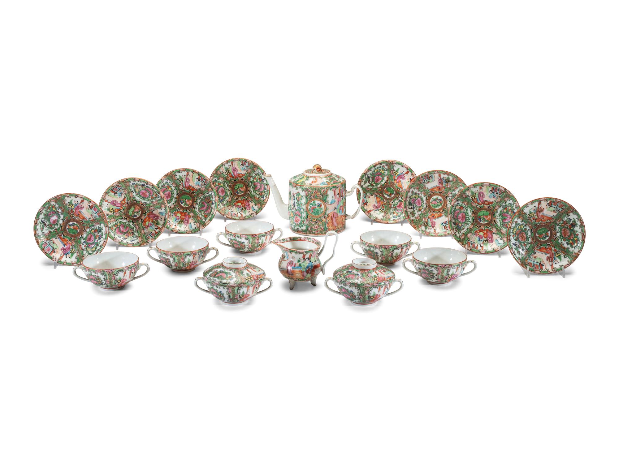 An Assembled Rose Medallion Porcelain Tea Set
