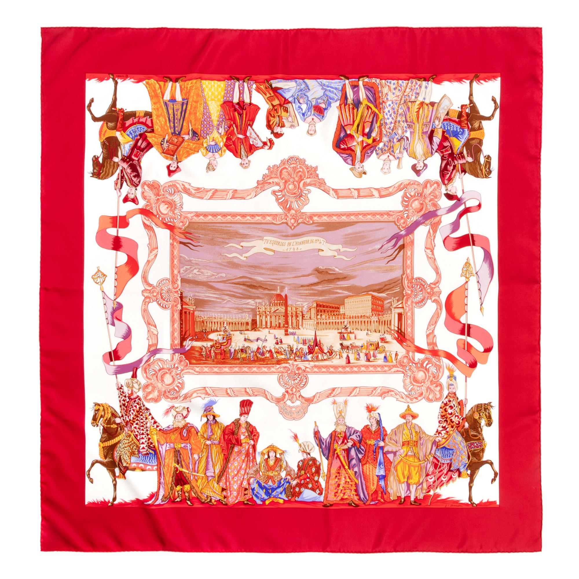 Three Hermès 90cm Silk Scarves: One Plissé