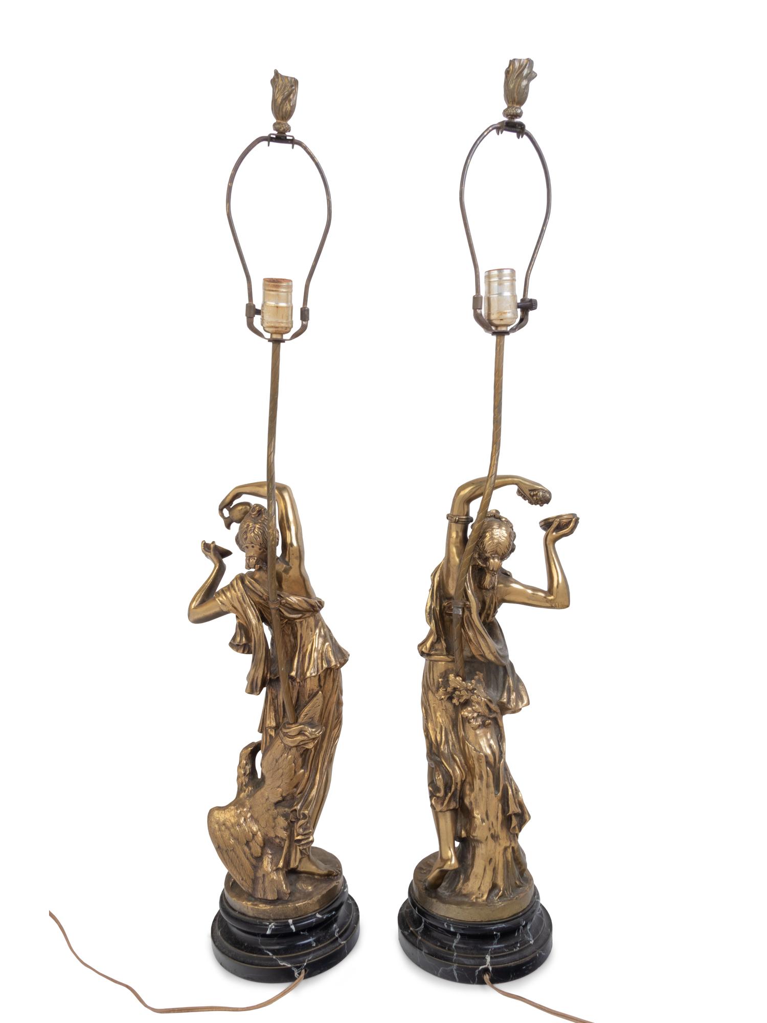 A Pair of Gilt Bronze Figures Mounted as Lamps after Claude Michel (Clodion)