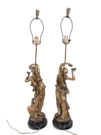 A Pair of Gilt Bronze Figures Mounted as Lamps after Claude Michel (Clodion)