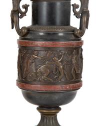 A Pair of Continental Bronze Urns with Rouge Marble Banding — 19TH/20TH CENTURY
