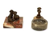 Two Continental Bronze and Marble Dachsund-Themed Desk Accessories