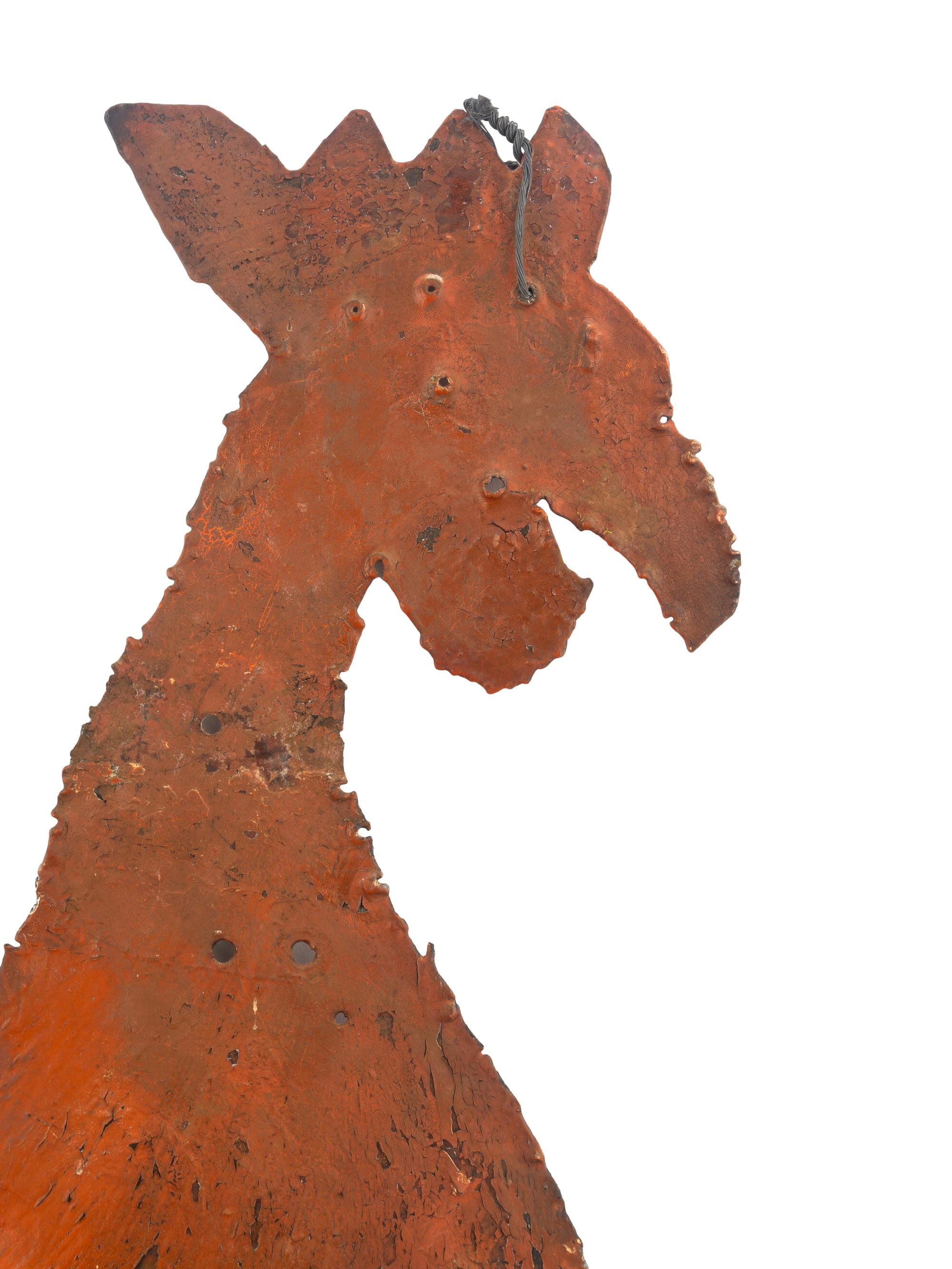 A Cut Sheet Iron Red-Painted Rooster Weathervane