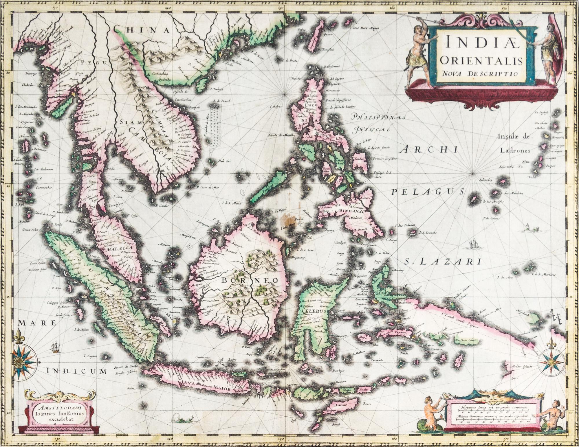 (MAP) JANSSON, JAN. Indiae Orientalis nova descriptio. Amsterdam, 1634. Double-page eng. map of the East Indies and SE Asia.