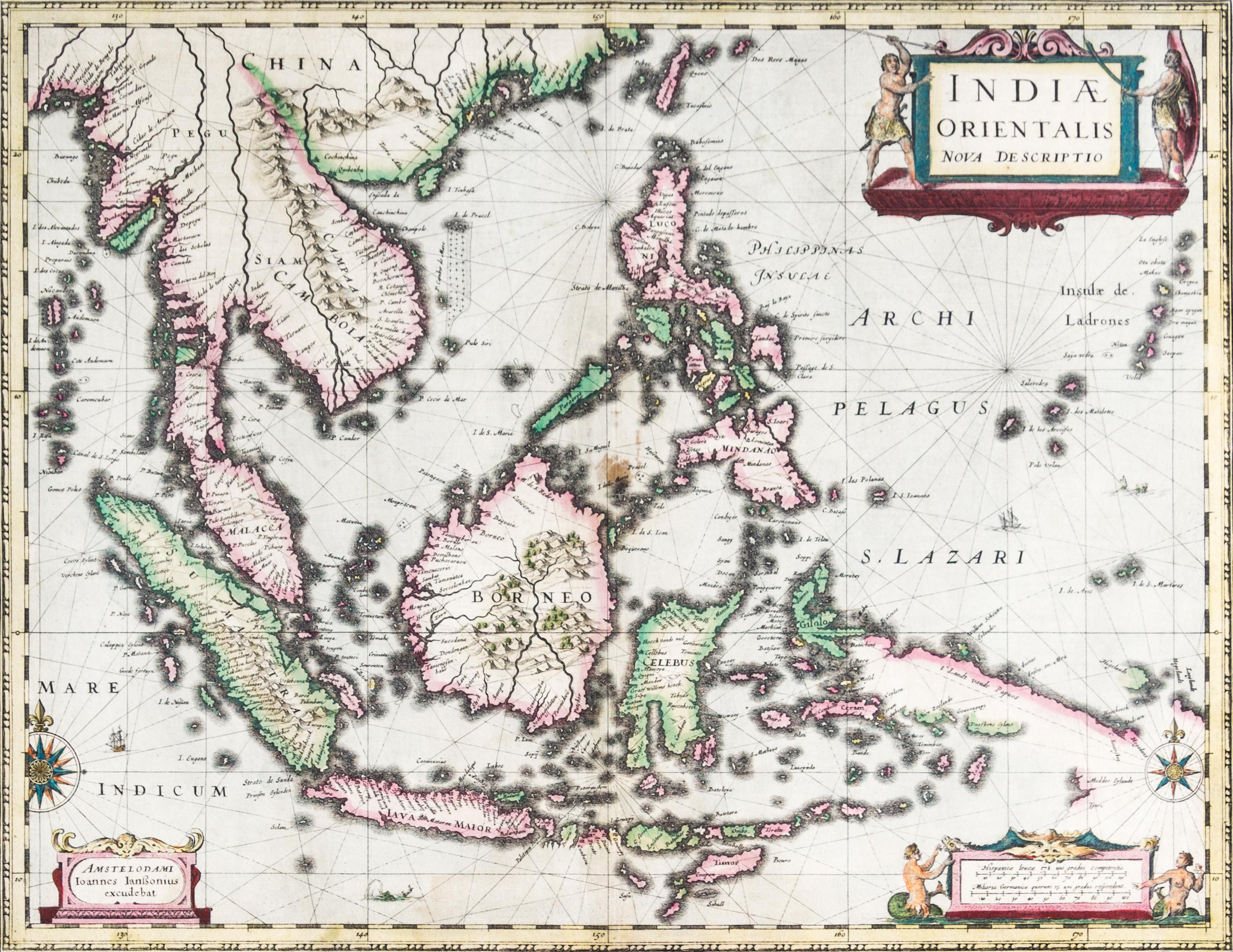 (MAP) JANSSON, JAN. Indiae Orientalis nova descriptio. Amsterdam, 1634. Double-page eng. map of the East Indies and SE Asia.