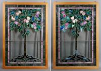 A Pair of American Leaded Glass Windows, Height 39 x width 26 1/2 inches.
