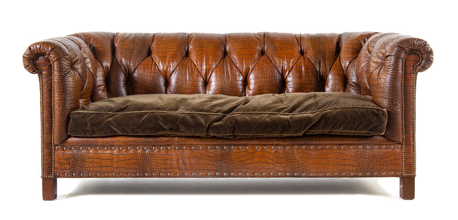 A Leather and Velvet Upholstered Chesterfield