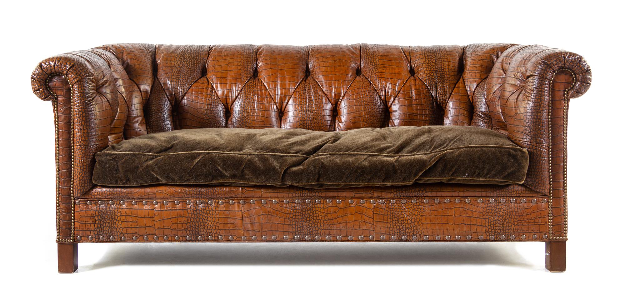A Leather and Velvet Upholstered Chesterfield
