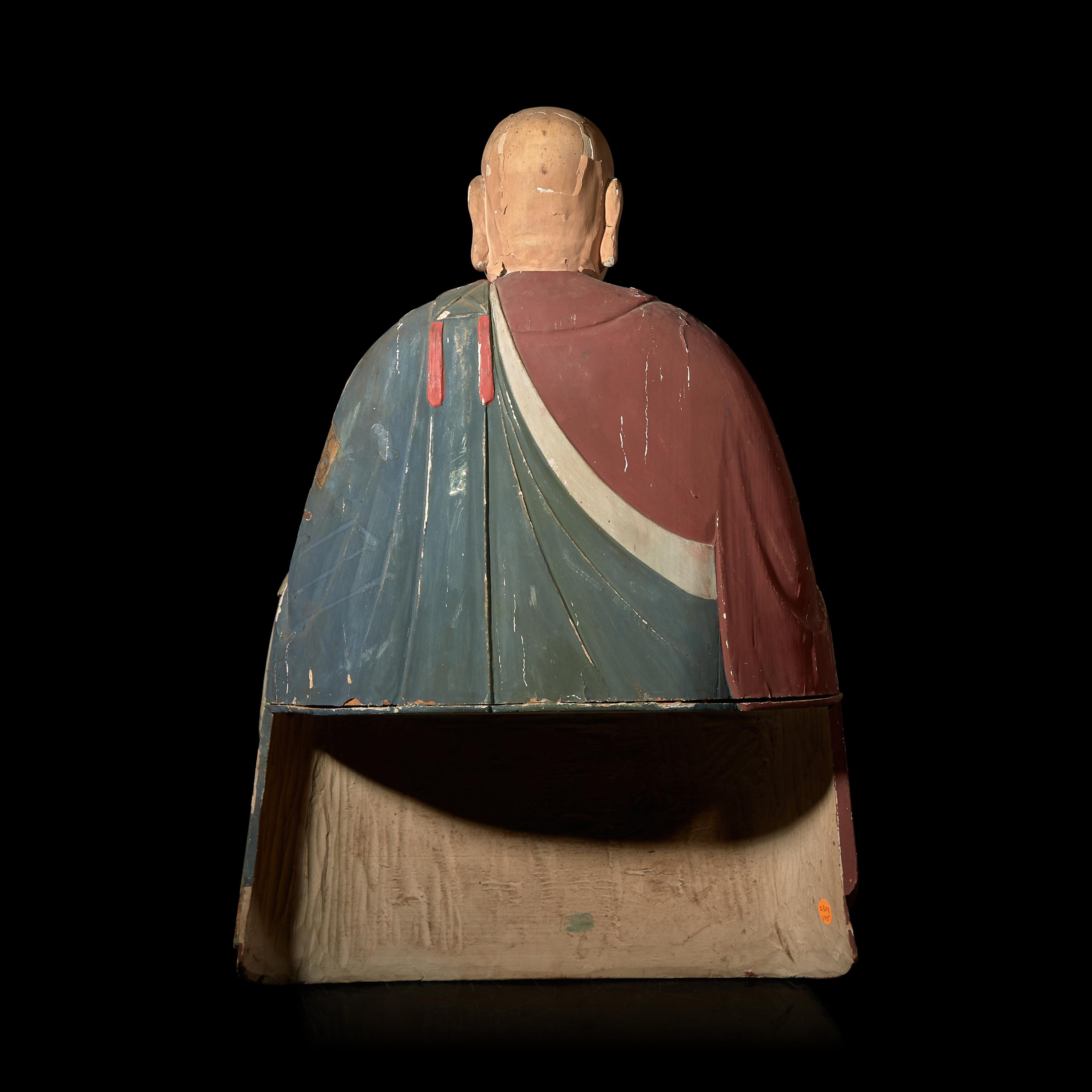 A Japanese Polychrome Painted Wood Figure of a Rakan