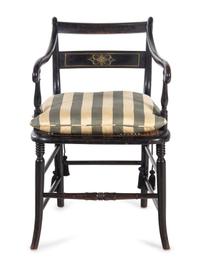 A Regency Stenciled and Ebonized Armchair