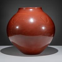 Monumental Redware Pottery Jar, with Bear Paw