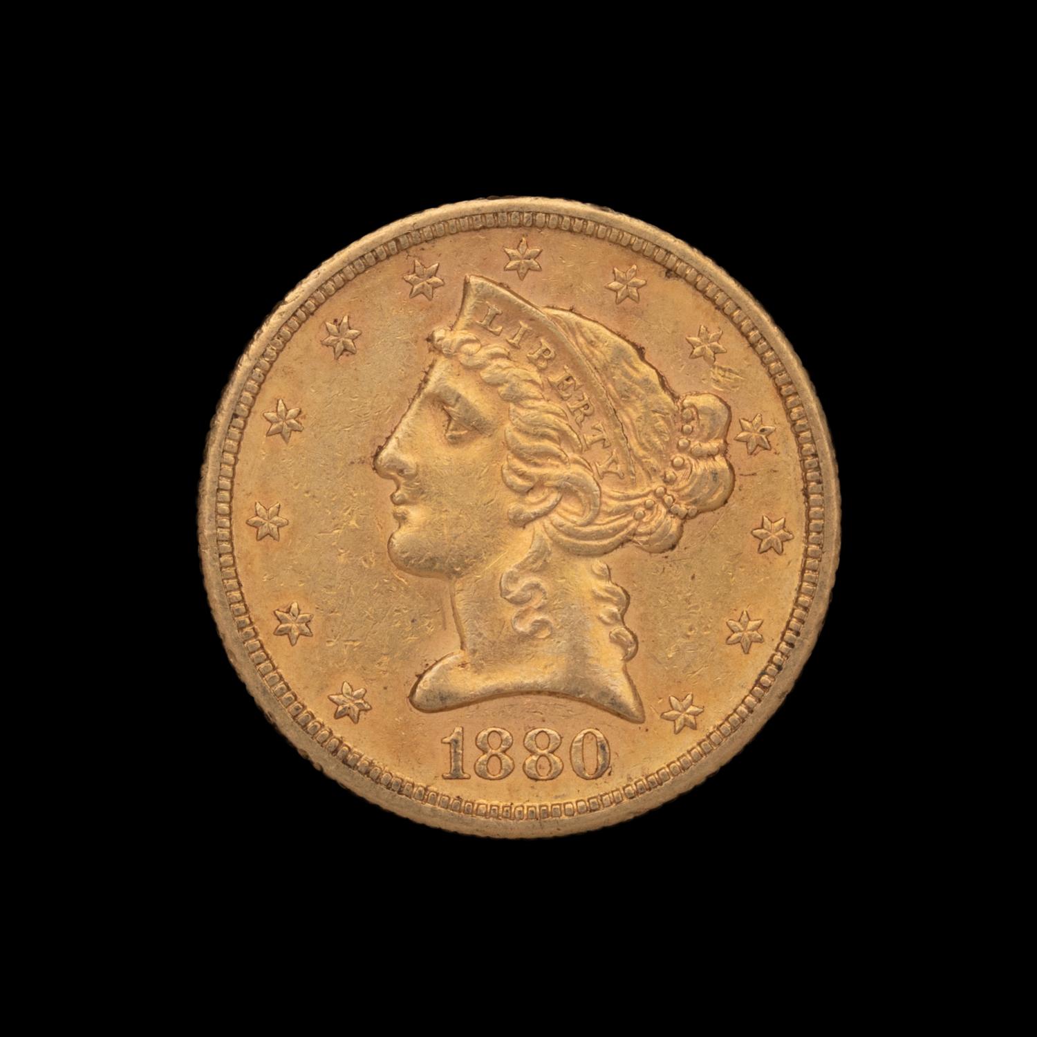 A 1880-S Liberty Head $5 Gold Coin
