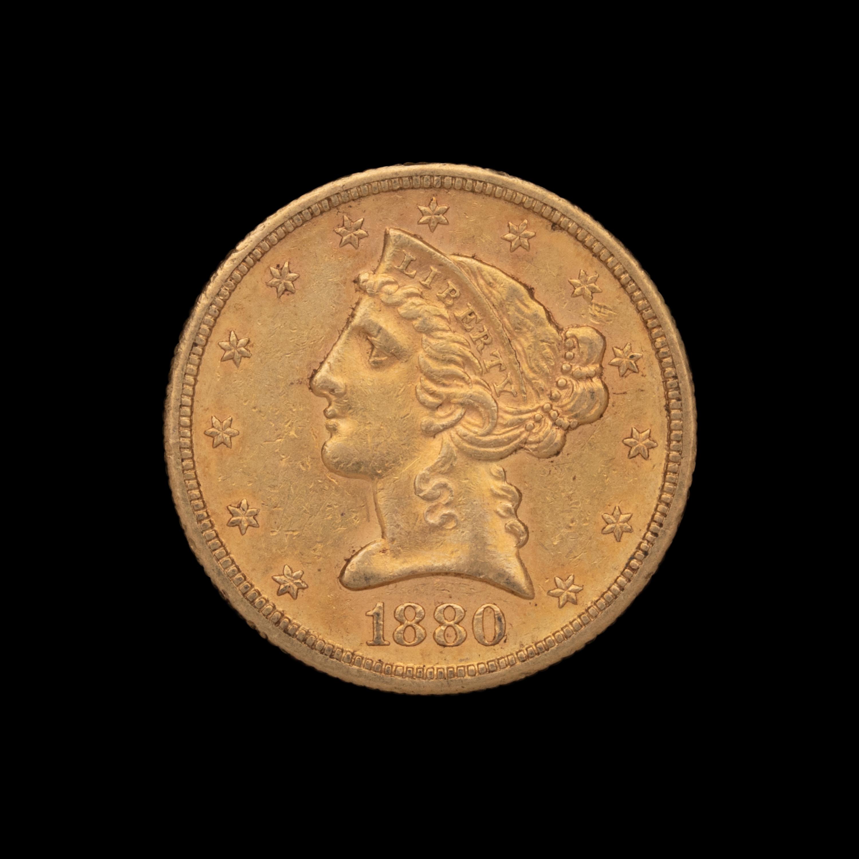 A 1880-S Liberty Head $5 Gold Coin
