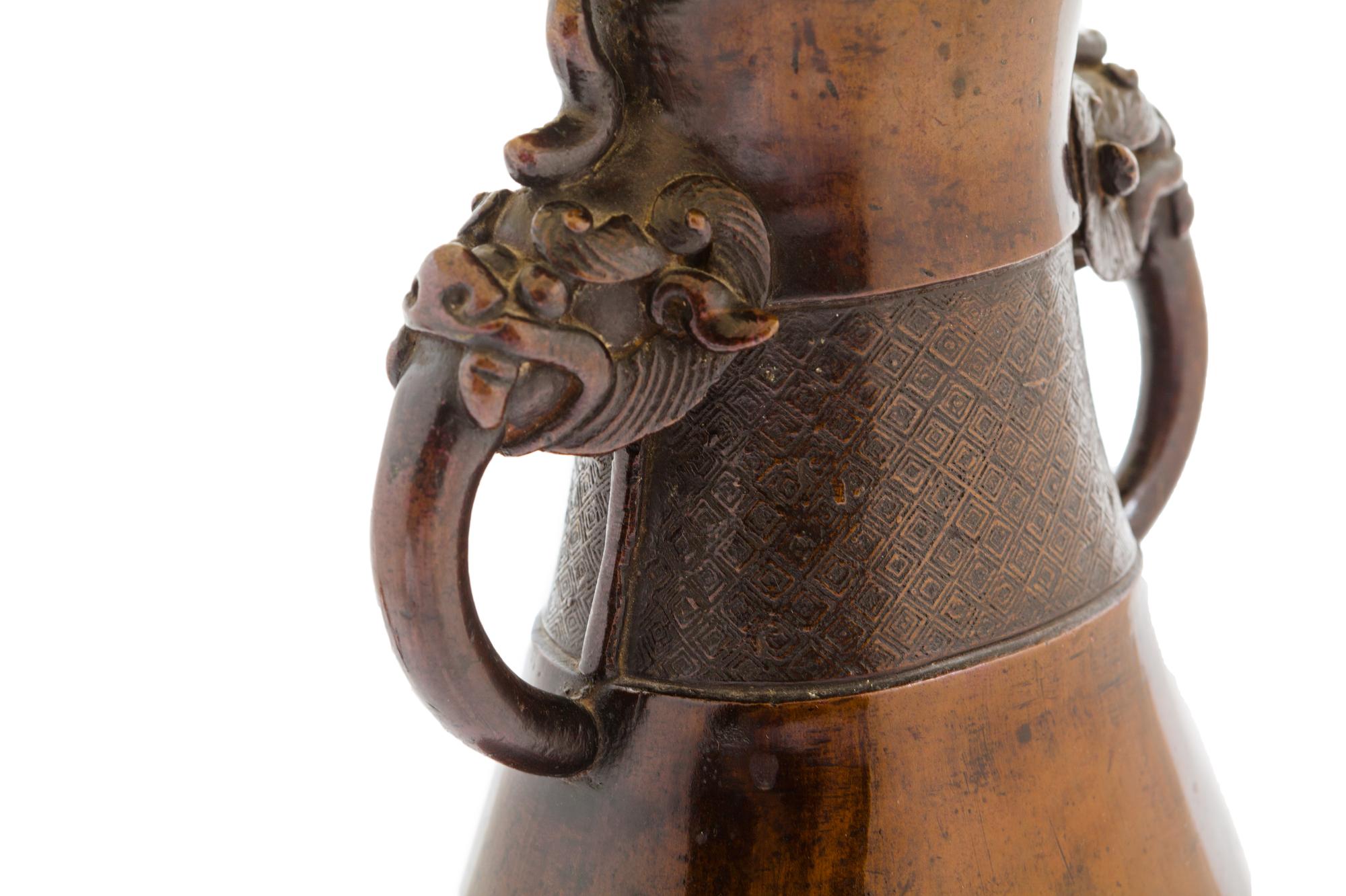 A Japanese Bronzed Metal Vase Mounted as a Lamp
