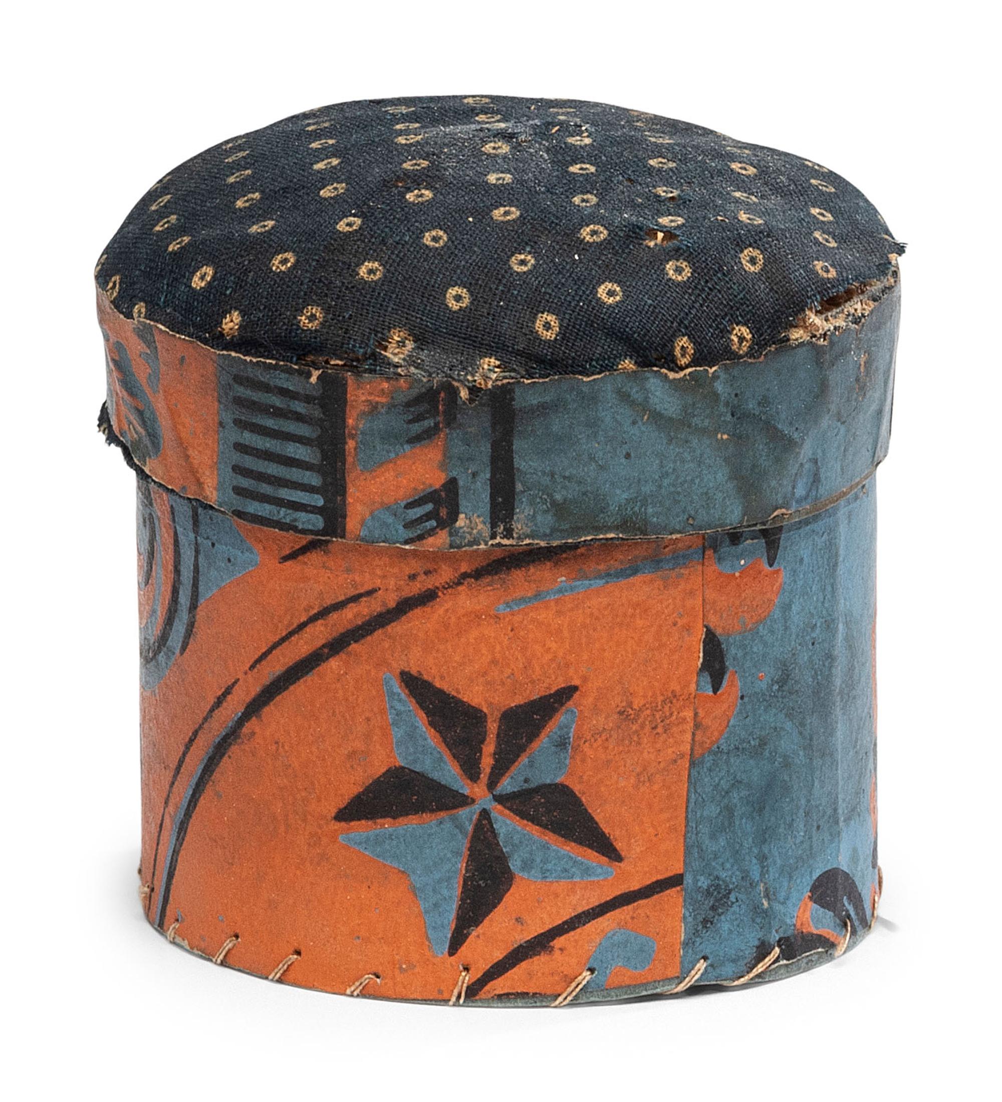 A Miniature Wallpaper Box with Pincushion Cover, 19th Century