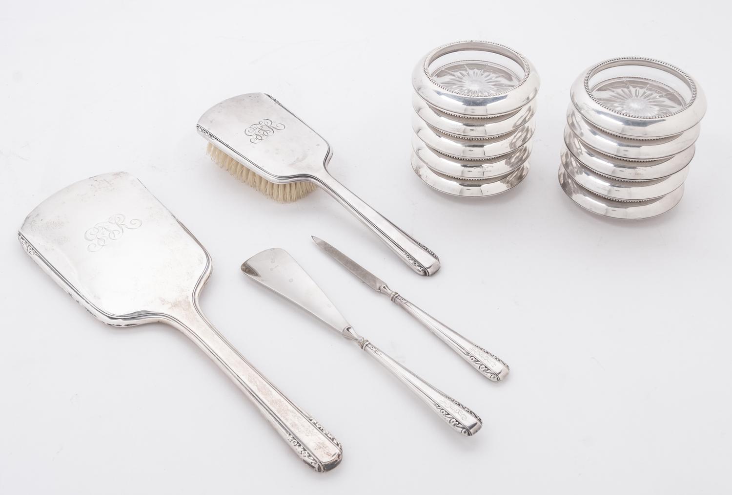 A Collection of Silver Mounted Articles, International and Frank M. Whiting & Co., comprising an International four piece dresser set,