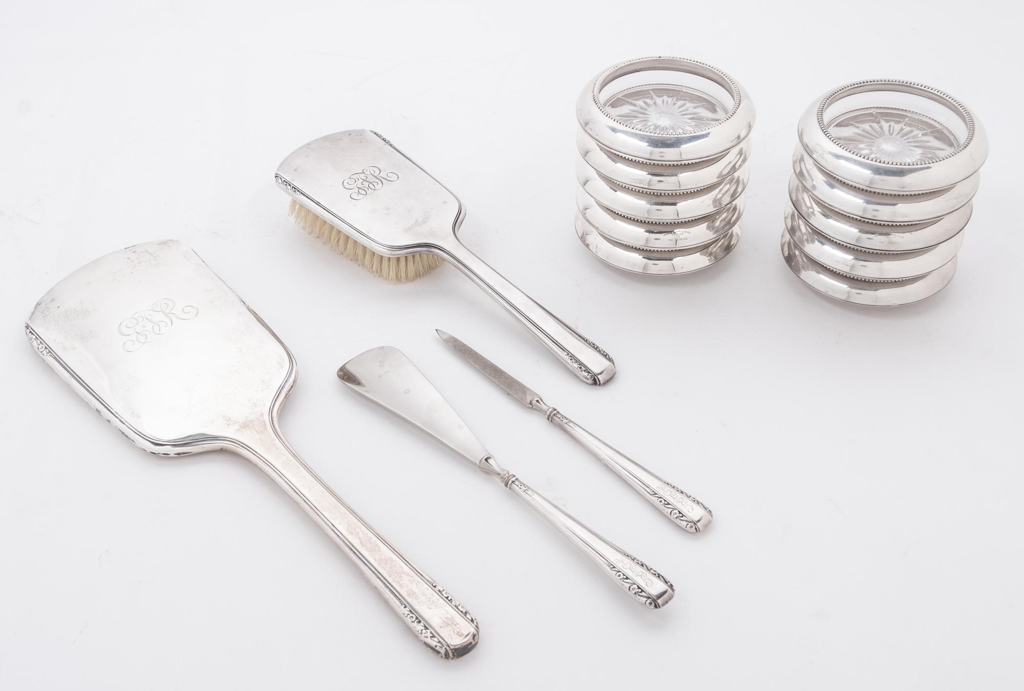 A Collection of Silver Mounted Articles, International and Frank M. Whiting & Co., comprising an International four piece dresser set,