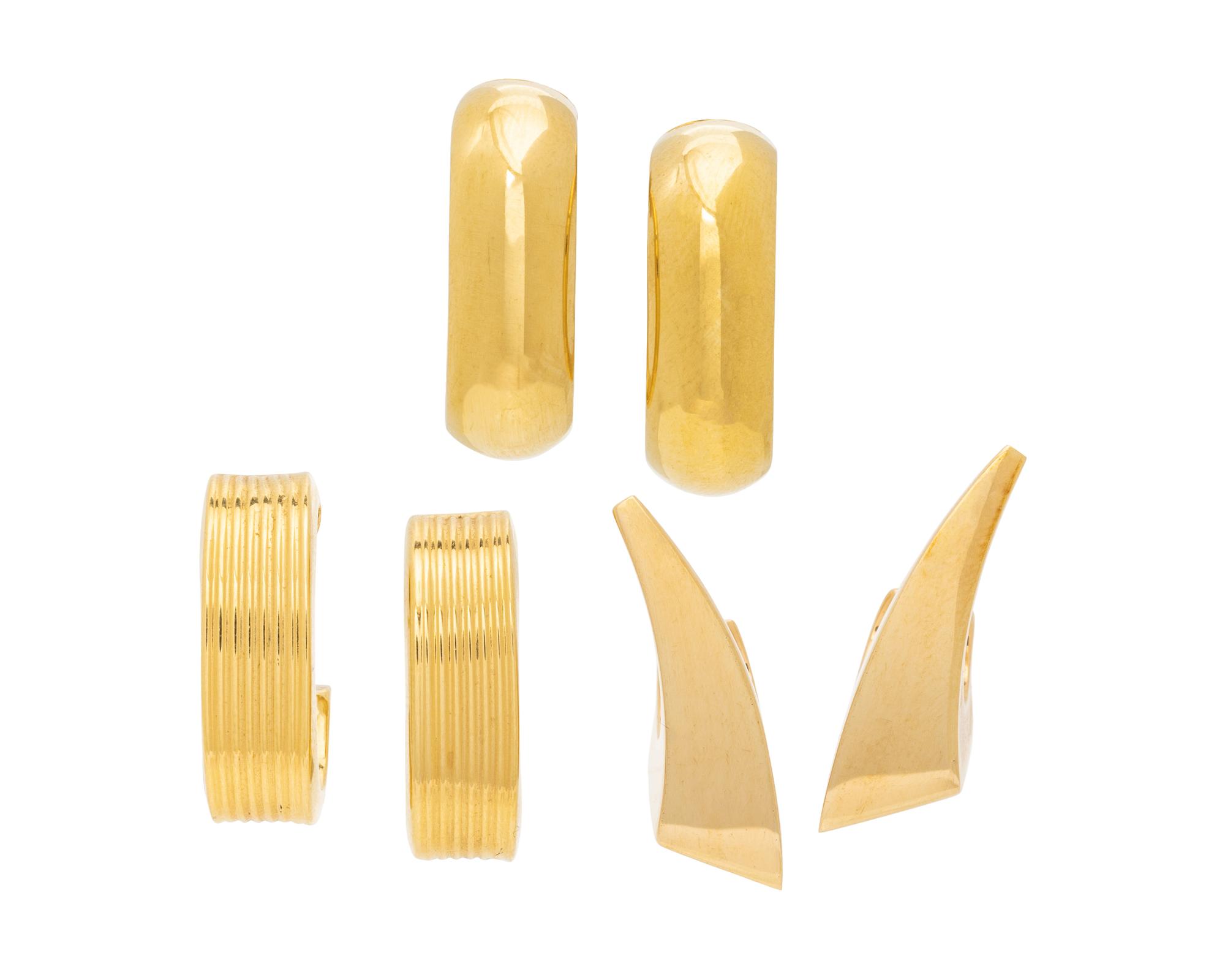 COLLECTION OF YELLOW GOLD HALF HOOP EARRINGS