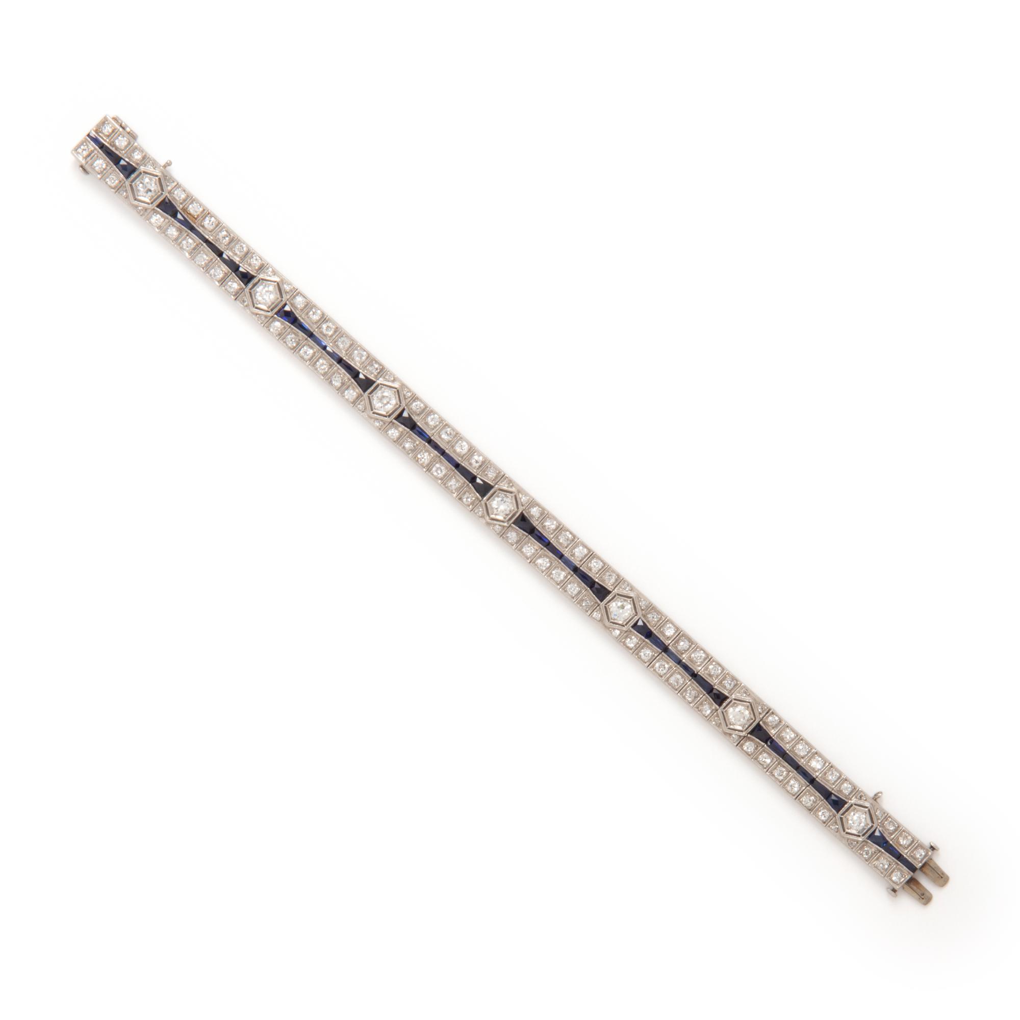 ART DECO, DIAMOND AND SYNTHETIC SAPPHIRE BRACELET